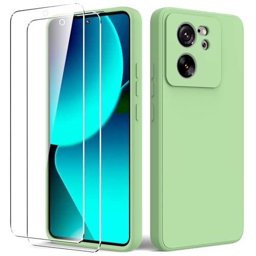 Byvuwiay Hülle für Xiaomi 13T/13T Pro 5G, mit 2 Stück Panzerglas, Anti-Scratch Stoßfeste Hülle, TPU Weich Bumper Schutzhülle für Xiaomi 13T/13T Pro 5G - Matcha grün von Byvuwiay