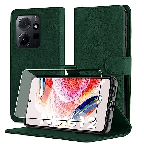 Byvuwiay Hülle für Xiaomi Redmi Note 12 4G Handyhülle, Mit Schutzfolie, Premium Leder Flip [Kartenfächer] [Standfunktion], Schutzhülle für Xiaomi Redmi Note 12 4G Hülle, Blau von Byvuwiay