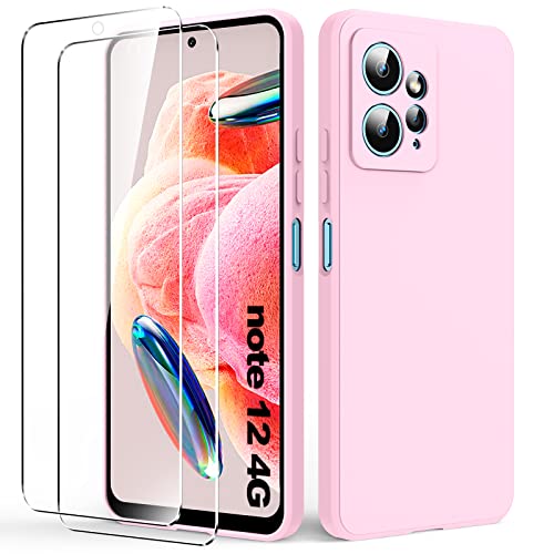 Byvuwiay Hülle für Xiaomi Redmi note12 4G, mit 2 Stück Panzerglas, Anti-Scratch Stoßfeste Hülle, TPU Weich Bumper Schutzhülle für Xiaomi Redmi note12 4G - Rosa von Byvuwiay