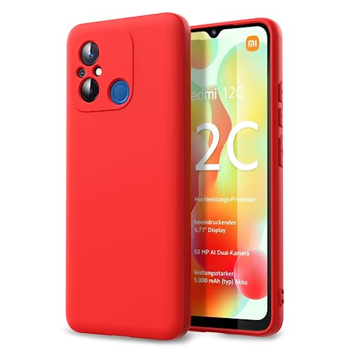 Byvuwiay Hülle kompatibel mit Xiaomi Redmi 12C Hülle, weiche TPU Flüssigsilikonhülle, Handyhülle Stoßfest Kratzfest Schutzhülle Xiaomi Redmi 12C Case, Rot von Byvuwiay