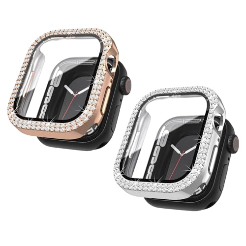 Bzzerumy 2 Stück Glitzer Diamanten Hülle für Apple Watch Series 9 8 7 45mm,Hart PC Bumper Case mit HD Gehärtetes Displayschutz Folie, Smartwatch Zubehör Bzzerumy 2 Stück Glitzer Diamanten Hülle für Apple Watch Series 9 8 7 45mm,Hart PC Bumper Case mit HD Gehärtetes Displayschutz Folie, Smartwatch Zubehör von Bzzerumy