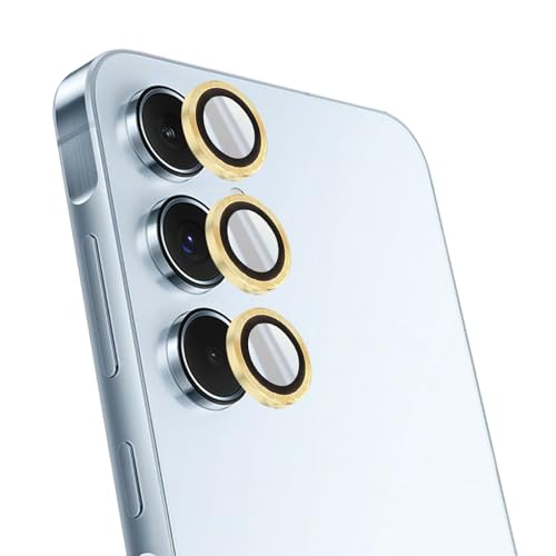 Bzzerumy Gold Kameraschutz für Samsung Galaxy A55 5G, kompatibel mit Schutzfolien, Gehärtetes Panzerglas mit Metallring, Anti-Kratzer Zubehör, geeignet für A55 Kamera, farbenfrohes Design von Bzzerumy