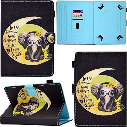 C/N DodoBuy Hülle für 7" Zoll Android Tablets, PU Leder Flip Smart Cover Schutzhülle Tasche Brieftasche Wallet Case Schale Ständer mit Kartenfächer Magnetverschluss - Elefant Mond von C/N