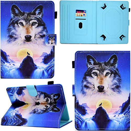 C/N DodoBuy Hülle für 9,7" 10" 10,1" Zoll Android Tablets, PU Leder Flip Smart Cover Schutzhülle Tasche Brieftasche Wallet Case Schale Ständer mit Kartenfächer Magnetverschluss - Wolf von C/N