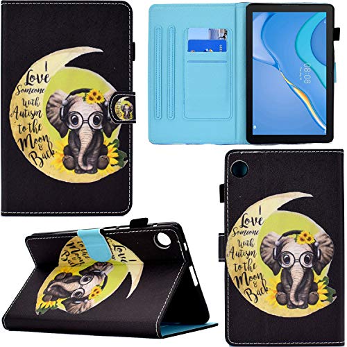 C/N DodoBuy Hülle für Huawei MatePad T10/T10s Tablet, PU Leder Flip Smart Cover Schutzhülle Tasche Brieftasche Wallet Case Schale Ständer mit Kartenfächer Magnetverschluss - Elefant Mond von C/N