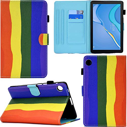 C/N DodoBuy Hülle für Huawei MatePad T10/T10s Tablet, PU Leder Flip Smart Cover Schutzhülle Tasche Brieftasche Wallet Case Schale Ständer mit Kartenfächer Magnetverschluss - Regenbogen von C/N