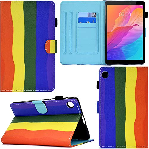 C/N DodoBuy Hülle für Huawei MatePad T8 8 Zoll Tablet, PU Leder Flip Smart Cover Schutzhülle Tasche Brieftasche Wallet Case Schale Ständer mit Kartenfächer Magnetverschluss - Regenbogen von C/N