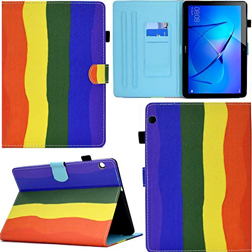 C/N DodoBuy Hülle für Huawei MediaPad T3 10 9,6" Tablet, PU Leder Flip Smart Cover Schutzhülle Tasche Brieftasche Wallet Case Schale Ständer mit Kartenfächer Magnetverschluss - Regenbogen von C/N