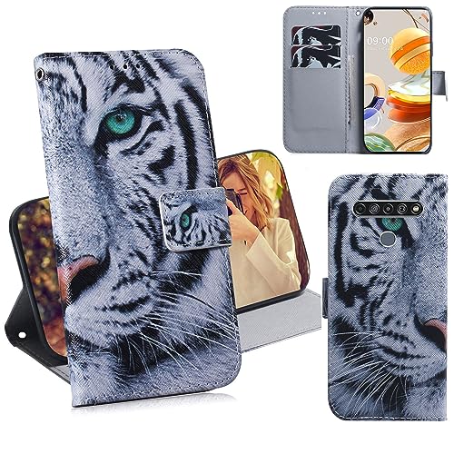 C/N DodoBuy Hülle für LG K61, Flip PU Leder Schutzhülle Handy Tasche Case Cover Wallet Standfunktion mit Kartenfächer Magnetverschluss - Tiger von C/N