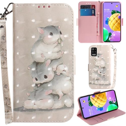 C/N DodoBuy Hülle für LG K62/K52/Q52, 3D Magnetische Flip PU Leder Schutzhülle Handy Tasche Case Cover Ständer mit Kartenfächer Trageschlaufe - Eichhörnchen von C/N