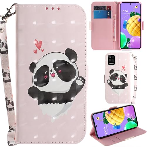 C/N DodoBuy Hülle für LG K62/K52/Q52, 3D Magnetische Flip PU Leder Schutzhülle Handy Tasche Case Cover Ständer mit Kartenfächer Trageschlaufe - Liebe Panda von C/N