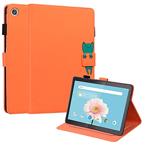 C/N DodoBuy Hülle für Lenovo Tab M10 HD 10,1" Tablet, Cartoon Tiere Muster Magnetische Flip Smart Cover PU Leder Schutzhülle Tasche Brieftasche Wallet Case Ständer mit Kartenfächer - Orange Frosch von C/N