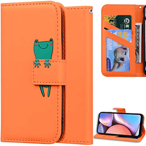 C/N DodoBuy Hülle für Motorola Moto G9 Play, Cartoon Tiere Muster Magnetische Flip Cover PU Leder Schutzhülle Handy Tasche Brieftasche Wallet Case Ständer mit Kartenfächer - Orange Frosch von C/N