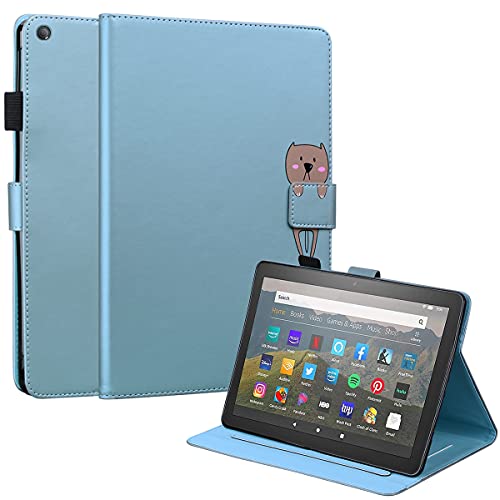 C/N DodoBuy Hülle für Neue Fire HD 8-Tablet, 8-Zoll/Fire HD 8 Plus(2020), Cartoon Tiere Muster Magnetische Flip Smart Cover PU Leder Schutzhülle Tasche Brieftasche Wallet Case Ständer - Blau Hund von C/N