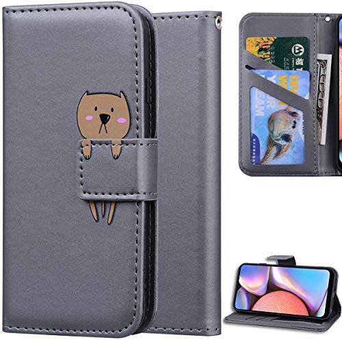 C/N DodoBuy Hülle für Samsung Galaxy A52, Cartoon Tiere Muster Magnetische Flip Cover PU Leder Schutzhülle Handy Tasche Brieftasche Wallet Case Ständer mit Kartenfächer - Grau Hund von C/N