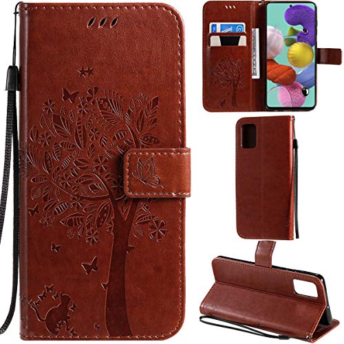 C/N DodoBuy Hülle für Samsung Galaxy M51, Katze Baum Muster Flip PU Leder Schutzhülle Handy Tasche Case Cover Standfunktion mit Kartenfächer - Braun von C/N