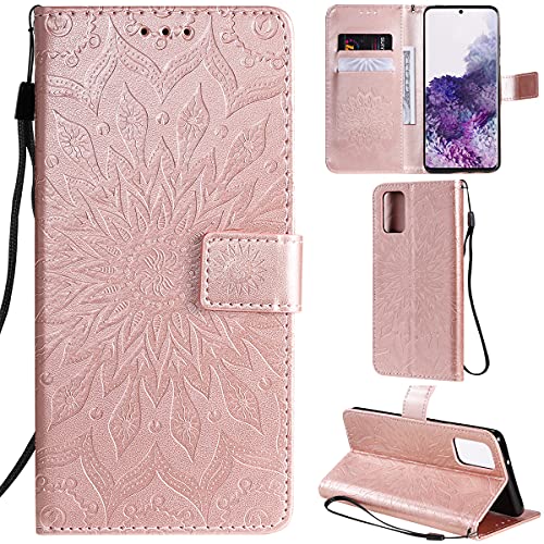 C/N DodoBuy Hülle für Samsung Galaxy S20 FE, Sonnenblume Muster Flip PU Leder Schutzhülle Handy Tasche Case Cover Stand mit Kartenfach - Rosegold von C/N