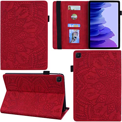 C/N DodoBuy Hülle für Samsung Galaxy Tab A7, Mandala Muster Flip Smart Cover PU Leder Schutzhülle Tasche Brieftasche Multi-Winkel Wallet Case Ständer mit Kartenfächer - Rot von C/N