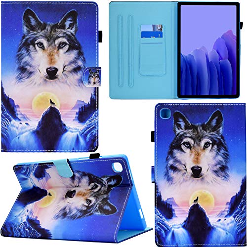 C/N DodoBuy Hülle für Samsung Galaxy Tab A7, PU Leder Flip Smart Cover Schutzhülle Tasche Brieftasche Wallet Case Schale Ständer mit Kartenfächer Magnetverschluss - Wolf von C/N