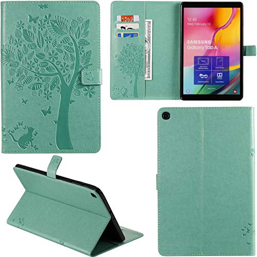 C/N DodoBuy Hülle für Samsung Galaxy Tab S6 Lite, Katze Baum Muster Flip PU Leder Schutzhülle Tasche Case Smart Cover Standfunktion - Grün von C/N