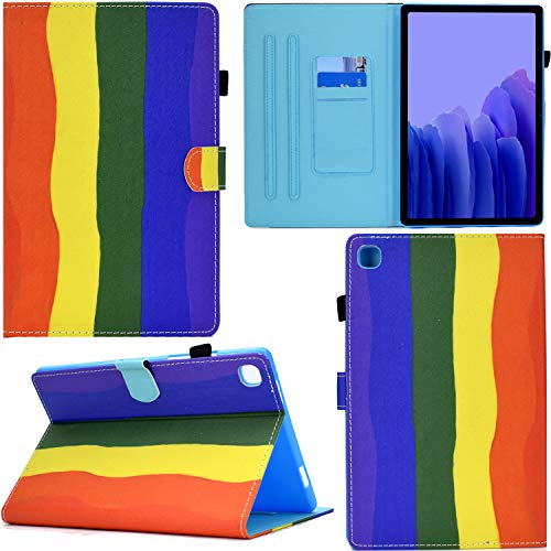 C/N DodoBuy Hülle für Samsung Galaxy Tab S6 Lite, PU Leder Flip Smart Cover Schutzhülle Tasche Brieftasche Wallet Case Schale Ständer mit Kartenfächer Magnetverschluss - Regenbogen von C/N