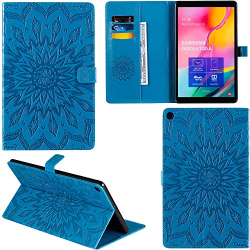 C/N DodoBuy Hülle für Samsung Galaxy Tab S6 Lite, Sonnenblume Muster Flip PU Leder Schutzhülle Tasche Smart Case Cover Stand mit Kartenfach - Blau von C/N