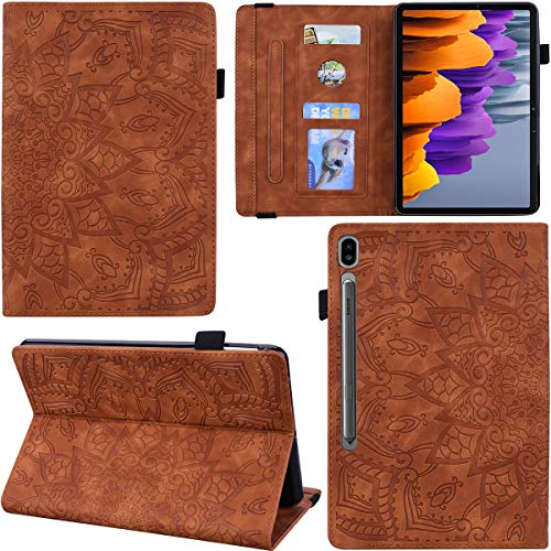 C/N DodoBuy Hülle für Samsung Galaxy Tab S7+ Plus, Mandala Muster Flip Smart Cover PU Leder Schutzhülle Tasche Brieftasche Multi-Winkel Wallet Case Ständer mit Kartenfächer - Braun von C/N