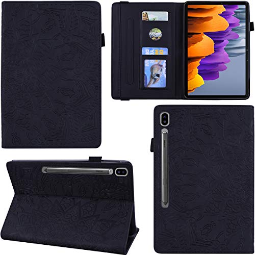 C/N DodoBuy Hülle für Samsung Galaxy Tab S7+ Plus, Mandala Muster Flip Smart Cover PU Leder Schutzhülle Tasche Brieftasche Multi-Winkel Wallet Case Ständer mit Kartenfächer - Schwarz von C/N