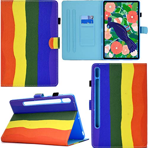 C/N DodoBuy Hülle für Samsung Galaxy Tab S7, PU Leder Flip Smart Cover Schutzhülle Tasche Brieftasche Wallet Case Schale Ständer mit Kartenfächer Magnetverschluss - Regenbogen von C/N