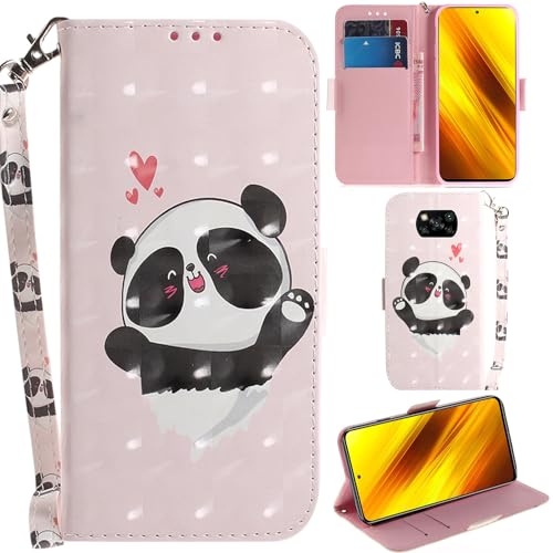 C/N DodoBuy Hülle für Xiaomi Poco X3 NFC, 3D Magnetische Flip PU Leder Schutzhülle Handy Tasche Case Cover Ständer mit Kartenfächer Trageschlaufe - Liebe Panda von C/N