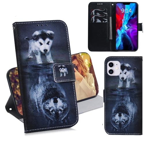 C/N DodoBuy Hülle für iPhone 12/iPhone 12 Pro, Flip PU Leder Schutzhülle Handy Tasche Case Cover Wallet Standfunktion mit Kartenfächer Magnetverschluss - Hund Wolf von C/N