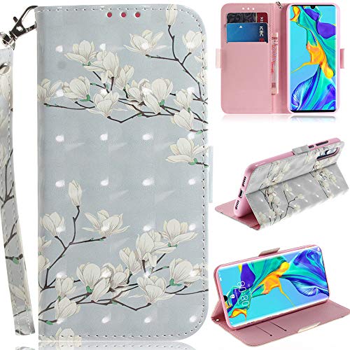 C/N DodoBuy Hülle für iPhone 12 Mini, 3D Magnetische Flip PU Leder Schutzhülle Handy Tasche Case Cover Ständer mit Kartenfächer Trageschlaufe - Weiß Blume von C/N