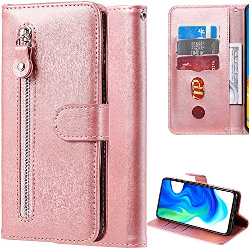 C/N DodoBuy Reißverschluss Hülle für LG Velvet 5G, Magnetische Flip PU Leder Schutzhülle Zipper Handy Tasche Case Cover Brieftasche Wallet mit Silikon TPU Kartenfächer Stand - Rosegold von C/N