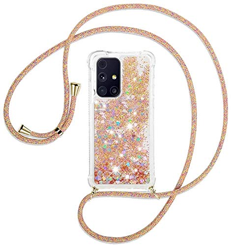 C/N Handykette für Samsung Galaxy M51 Hülle,Glitzer Hülle Flüssig Bewegende Treibsand Transparent Handyhülle - Silikonhülle, Hülle mit Band, Stylische Kette mit Hülle für Samsung Galaxy M51 von C/N