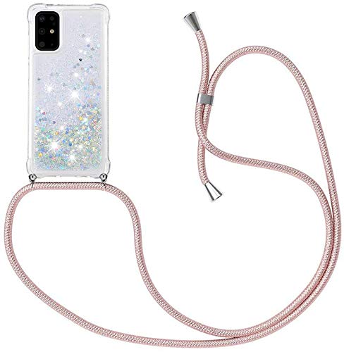 C/N Handykette für Samsung Galaxy S20 FE Hülle,Glitzer Hülle Flüssig Bewegende Treibsand Transparent Handyhülle - Silikonhülle, Hülle mit Band, Stylische Kette mit Hülle für Samsung S20 FE von C/N