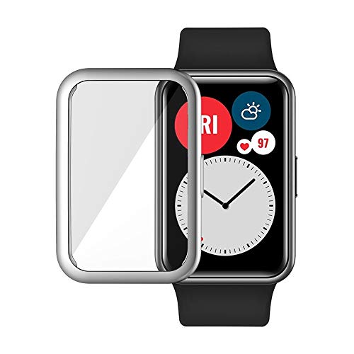 Hülle für Huawei Watch Fit, Ultra Schlank Silicone Schutzhülle Abdeckung Case Cover für Huawei Watch Fit, Silber Hülle für Huawei Watch Fit, Ultra Schlank Silicone Schutzhülle Abdeckung Case Cover für Huawei Watch Fit, Silber von C/N