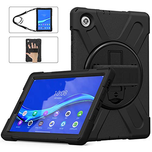 C/N Hülle für Lenovo Tab M10 Plus, Drehbarer Handschlaufe / 360-Grad-Ständer und Schulter Schutzhülle für Lenovo Tab M10 Plus 10.3 Zoll TB-X606F/X606X, Schwarz von C/N