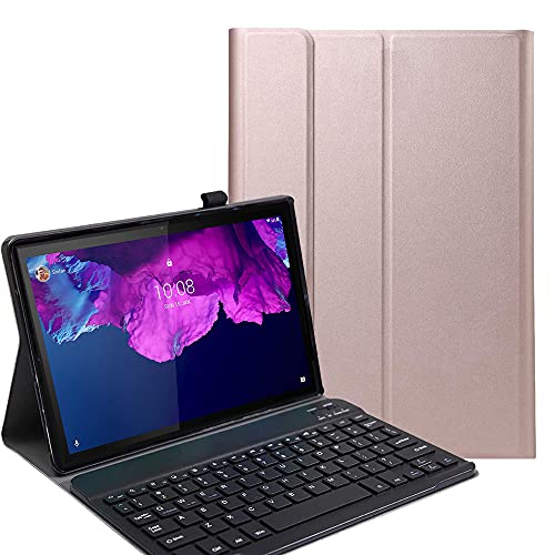 C/N Tastatur Hülle for Lenovo Tab P11 - (QWERTY Layout), Ultradünn Flip Entfernbar Drahtloser Keyboardständer Ledertasche für Lenovo Tab P11 11" 2020 TB-J606F, Roségold von C/N