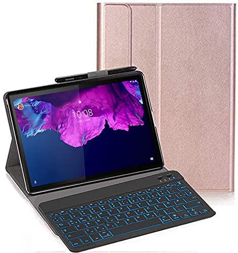 C/N Tastatur Hülle für Lenovo Tab P11 Pro 11.5", [Deutsches QWERTZ] Ultraslim Hülle mit 7 Farben Beleuchtung Kabellose Tastatur mit Schützhülle für Lenovo Tab P11 Pro 11.5" TB-J706F/J706L, Roségold von C/N