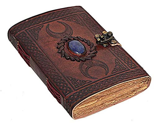 C CUERO 3 Moon Blue Lapiz Geprägtes Vintage Leder Tagebuch | 240 Seiten Antik Handmade Deckle Edge Vintage Papier, Leder Skizzenbuch, Zeichentagebuch, tolles Geschenk von C CUERO