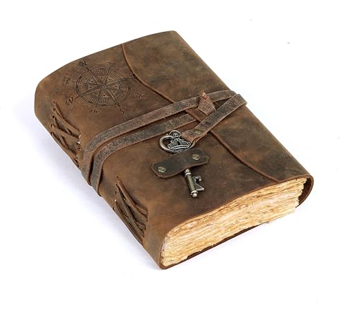 Kompass Leder Notizbuch handgefertigtes Leder Tagebuch mit Büttenrand Papier Braun von C CUERO