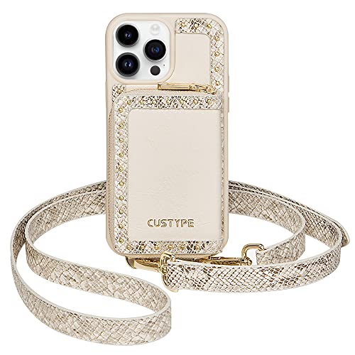 CUSTYPE für iPhone 14 Pro Max Hülle Brieftasche mit Kartenhalter für Frauen, Crossbody Reißverschluss Hülle mit Riemen Handgelenk, Schutzhülle aus Leder für Apple iPhone 14 Pro Max, 6,7 Zoll, Weiß CUSTYPE für iPhone 14 Pro Max Hülle Brieftasche mit Kartenhalter für Frauen, Crossbody Reißverschluss Hülle mit Riemen Handgelenk, Schutzhülle aus Leder für Apple iPhone 14 Pro Max, 6,7 Zoll, Weiß von CUSTYPE