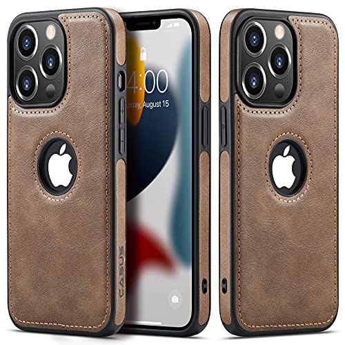 Casus Logo View Kompatibel mit iPhone 13 Pro Hülle Slim Premium Veganes Leder Klassisch Luxus Elegant Dünn Cover (2021) 6,1 Zoll (Dunkelbraun) von C Casus