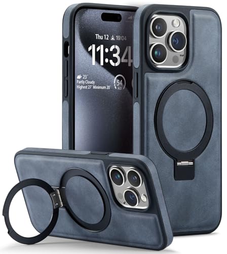 Casus entworfen für iPhone 15 Pro Max Hülle kompatibel mit MagSafe Kickstand Veganes Leder Slim Klassisch Luxus Elegant Dünn Schutzhülle (2023) 6,7 Zoll (Blau) von C Casus
