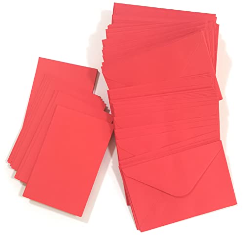 JEYEFFE 100 Stück farbige Umschläge + 100 Karten, kleine Umschläge, 7 x 11,2 cm Mini Umschläge, Umschlag für Postkarte, für Hochzeit, Party, Geburtstag, Geschenke und Grußkarten (rot) von C.Casa