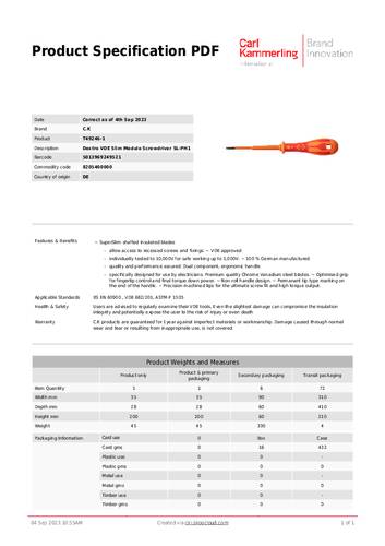 C.K VDE Slim Elektriker Kreuzschlitz-Schraubendreher Klingenlänge: 100mm von C.K