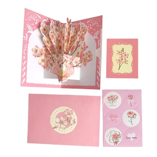 3D Pop-Up Grußkarte mit Aquarell Blumen - Vintage und romantisches Design, Set mit Aufklebern und Umschlag - 15x10 cm (Rosa Lilage) von C.X.Y.