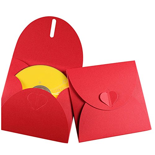 Umschlag/CD-Tasche/DVD-Tasche, Herzdesign, 50 Stück, aus Papier, 300 g, Rot von C.X.Y.