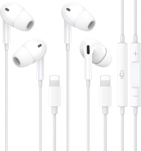 2 Pack In-Ear Kopfhörer für iPhone, [MFi-Zertifiziert] Kopfhörer mit Kabel,HiFi Audio Stereo,mit Anschluss Mikrofon und Lautstärkeregler,Kopfhörer Lightning mit iPhone 14/14 Pro/13/12/11/XS/X/8/7/SE von C2G