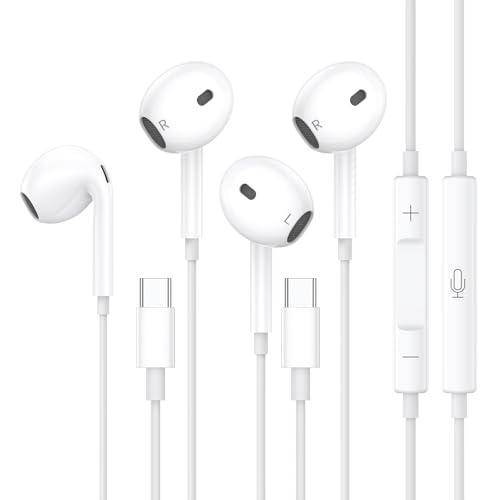 2 Pack USB C Kopfhörer mit Kabel, In Ear Kopfhörer mit Kabel HiFi Stereo Ohrhörer mit Mikrofon und Lautstärkeregler,earphonesfür Samsung Galaxy S23 S22 S21 S20,iPhone 15/16/Pro,Google Pixel von C2G